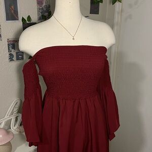 ROMWE Off-Shoulder Burgundy Long Sleeve Dress